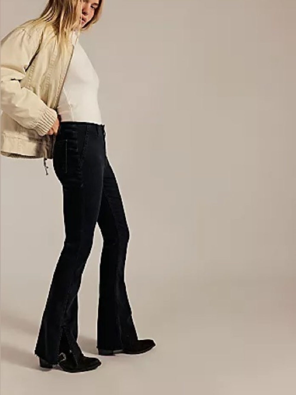 FREE PEOPLE NWT Stillwater Low Rise Slim Flare Jeans Slit Hem 28